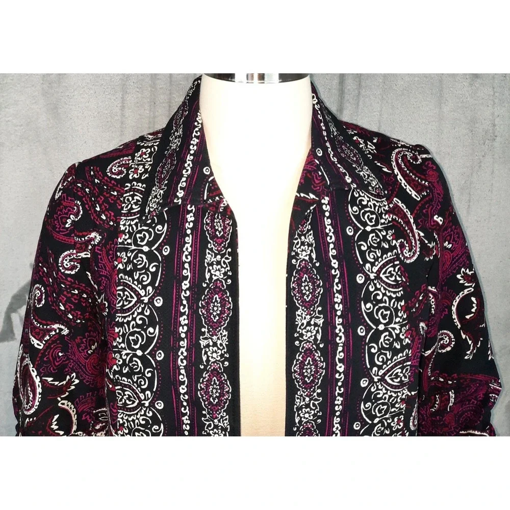 Coldwater Creek Paisley Jacket Womens 16 Blue Pink Open Front Artsy Boho‎ Career